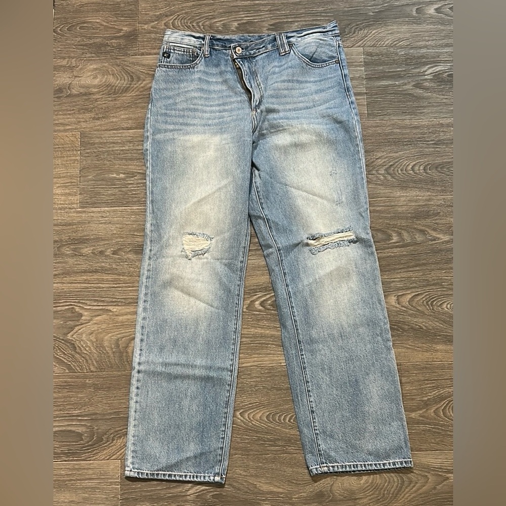 Kancan Vintage 90's Jeans Blue Denim Distressed Cross Over Waistband Size 11 29